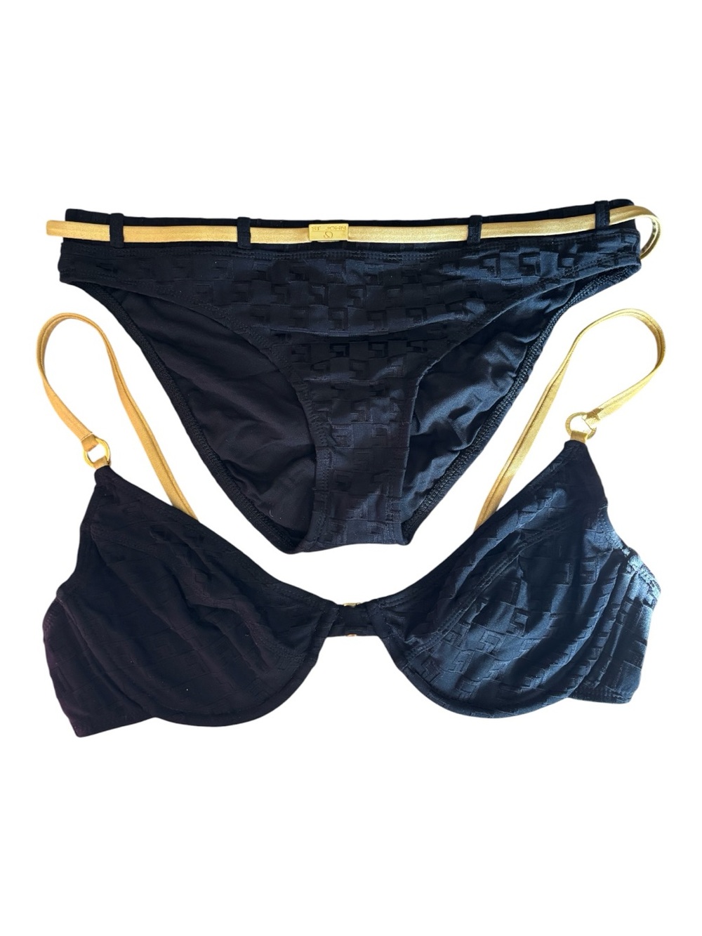 NWOT St. John Black Two-Piece Bikini with Gold Accents 16/14 (runs small)